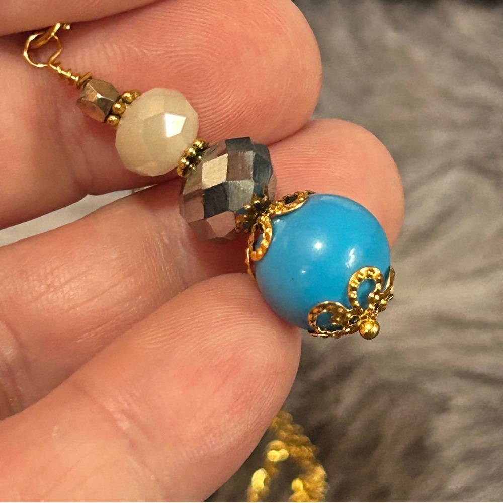 Handcrafted vintage bead crystal drop pendant on chain necklace